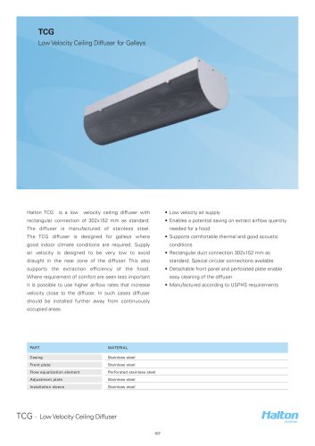 TCG Low Velocity Ceiling Diffuser for Galleys