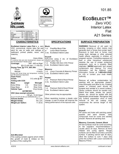 ECOSELECT ™  Zero VOC  Interior Latex   Flat