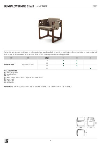 scheda tecnica bungalow dining chair