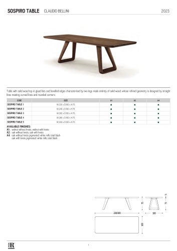 scheda tecnica sospiro table