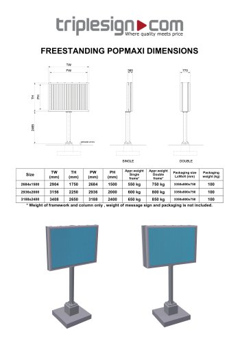 FREESTANDING POPMAXI DIMENSIONS