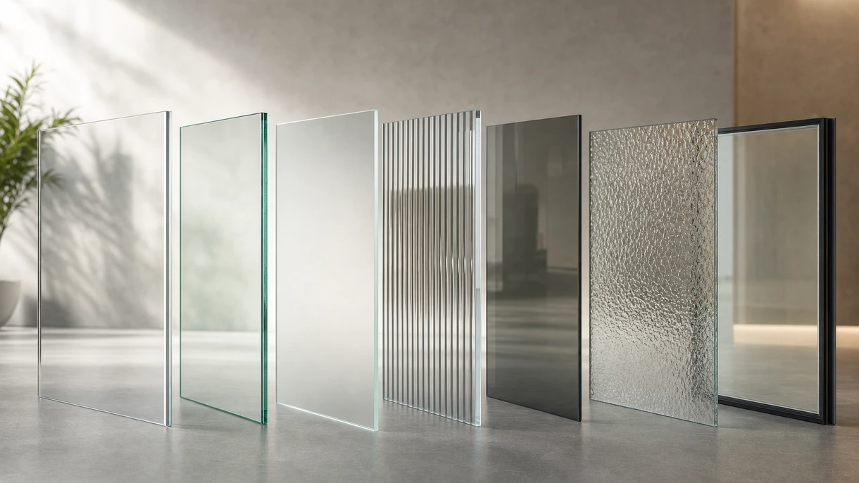 Painéis de vidro sem moldura instalados como um sistema moderno de divisórias de escritório, refletindo um ambiente interior corporativo limpo e profissional.