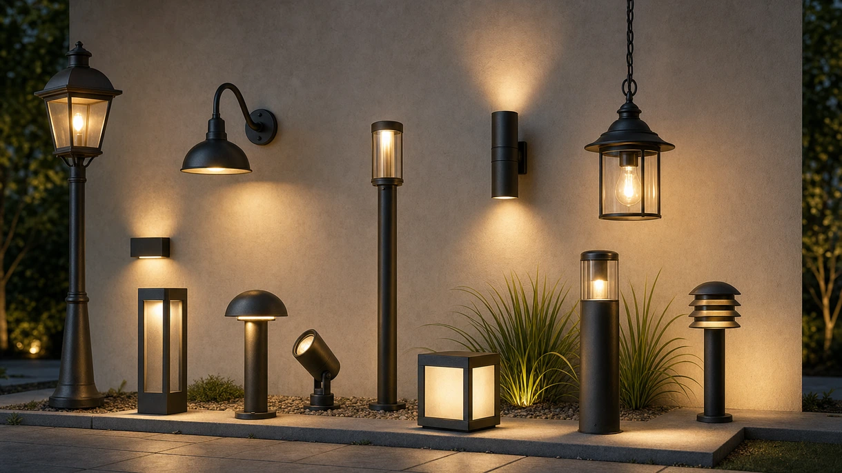 Balizadores arquitetónicos iluminando o passadiço de uma praça de escritórios contemporânea ao crepúsculo para demonstrar a integração de segurança e design de alta gama.