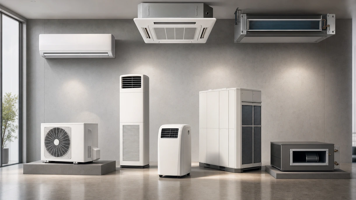 Unidades de cassete multi-split instaladas no teto de um escritório moderno em open-space, proporcionando fluxo de ar silencioso para espaços de trabalho profissionais.