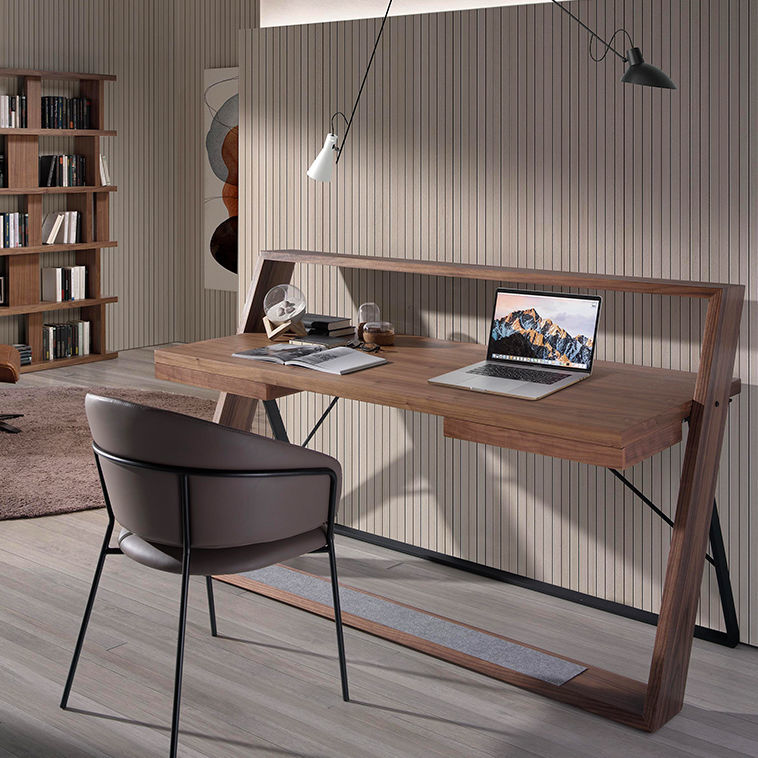 Mesa secretária de piso - 3216 - Angel Cerdá - de design minimalista / em nogueira / reta