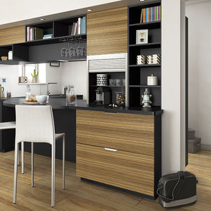 cozinha contemporânea / com folheado de madeira / em laminado / em L