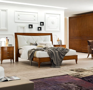 cama de casal / clássica / com cabeceira estofada / em madeira maciça