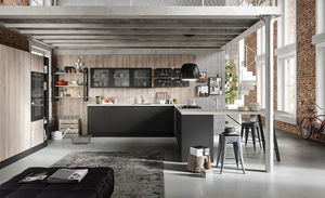 cozinha contemporânea / em carvalho / em madeira lacada / em L