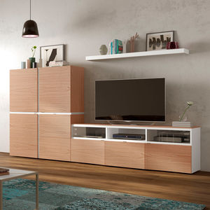 móvel de parede para TV contemporâneo / com folheado de madeira / hi-fi
