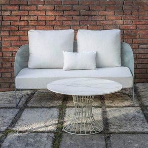 sofá contemporâneo / para ambiente externo / em tecido / em aço galvanizado