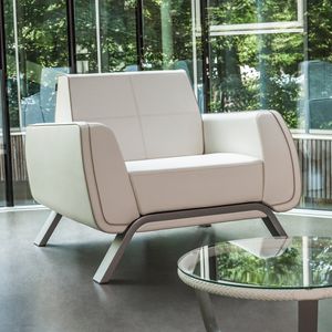 poltrona contemporânea / em couro / em alumínio / com almofada removível