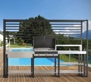 cozinha contemporânea / em aço / modular / para ambiente externo