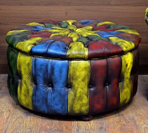 otomana Chesterfield / em couro / estofada / redonda