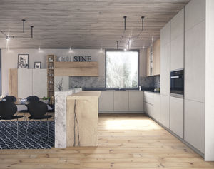 cozinha contemporânea / em madeira / com ilha / sem puxadores