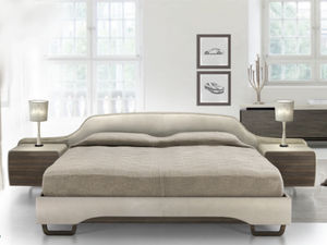 cama de casal / contemporânea / estofada / com cabeceira