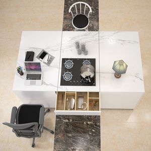 tampo de bancada em porcelanato arenito / para cozinha / branco / preto
