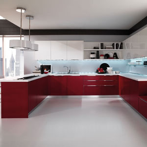 cozinha contemporânea / em madeira / em U / lacada