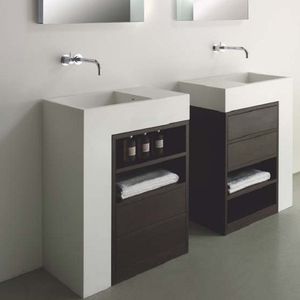 gabinete de banheiro de piso / em wengé / contemporâneo / com espelho