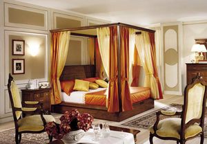 cama com dossel / de casal / clássica / em madeira