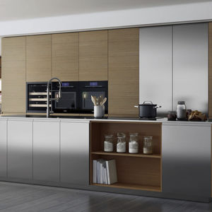 cozinha contemporânea / em carvalho / em aço inoxidável / com ilha