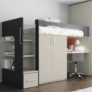 cama alta / de solteiro / contemporânea / com secretária