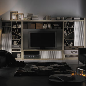 móvel de parede para TV contemporâneo / em madeira lacada / modular / sob medida