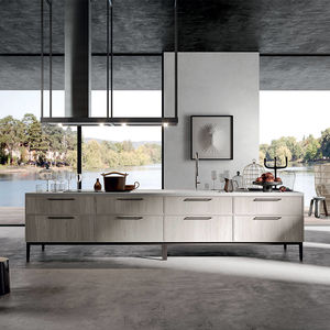 cozinha contemporânea / com folheado de madeira / em Corian® / em laminado