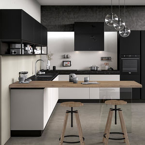 cozinha contemporânea / em carvalho / em vidro / em aço lacado