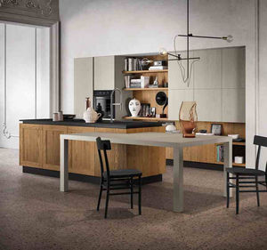 cozinha contemporânea / em madeira lacada / em compósito de quartzo / com ilha