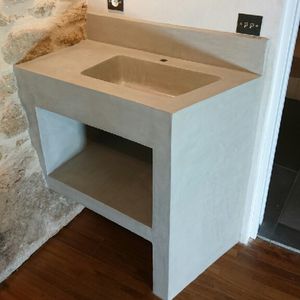 gabinete de banheiro duplo / de piso / em concreto encerado / contemporâneo