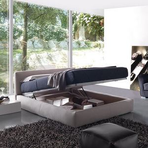 cama de casal / contemporânea / estofada / com cabeceira