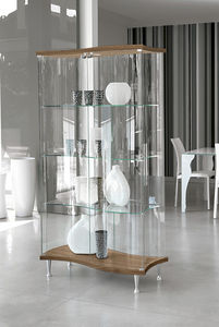 vitrina contemporânea / em vidro / em madeira / com iluminação