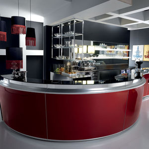 balcão de bar / em inox / em meia-lua / modular