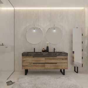 gabinete de banheiro duplo / de piso / em madeira / contemporâneo