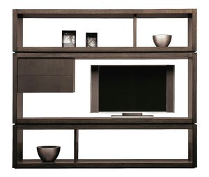 móvel de parede para TV contemporâneo / em nogueira / modular