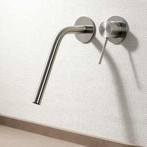 misturador monocomando para lavatório / de parede / em inox / 2 furos