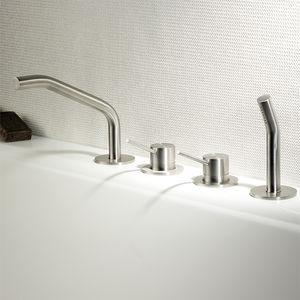 misturador monocomando para banheira / em inox / 4 furos / de distribuição