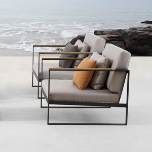 poltrona contemporânea / em Sunbrella® / em teca / em aço inoxidável