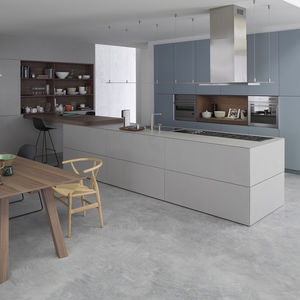 cozinha contemporânea / em nogueira / em aço / com ilha