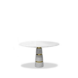 mesa de jantar contemporânea / em inox polido / em mármore / redonda