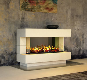 lareira elétrica / contemporânea / aberta / de piso