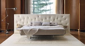 cama de casal / contemporânea / com cabeceira estofada / com criados-mudos