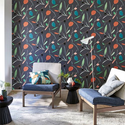 Papel de parede contemporâneo - OXALIS - Scion - com natureza / efeito de tecido / azul