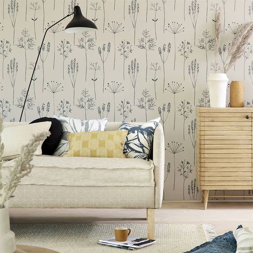 Papel de parede contemporâneo - STIPA - Scion - com natureza / efeito de tecido / azul