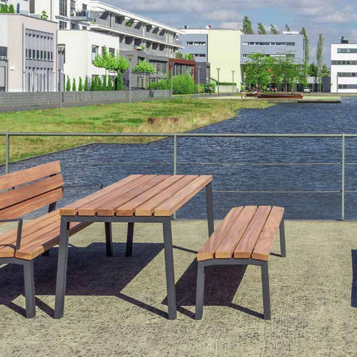 Banco para espaço público contemporâneo - Magnus - Gem. Westeifel Werke GmbH - em aço galvanizado / em aço revestido a pó / em madeira de lei