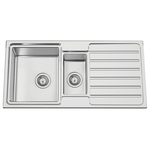 Pia com 2 cubas - FUSION 100 - RODI HOME – kitchen sinks and accessories - com escorredor / em aço inoxidável polido / de sobrepor