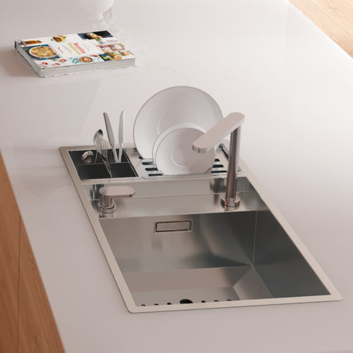 Pia com 1 cuba - INVISIBLE 70 - RODI HOME – kitchen sinks and accessories - com escorredor / em inox escovado / de sobrepor