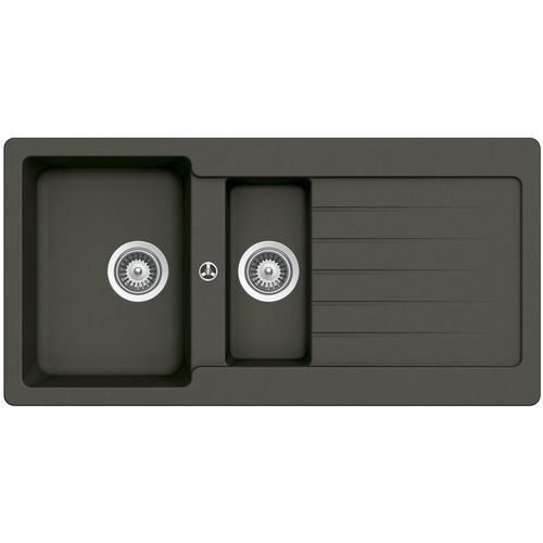Pia com 2 cubas - 100 ASPHALT - RODI HOME – kitchen sinks and accessories - com escorredor / em compósito / de sobrepor