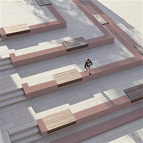 Banco para espaço público contemporâneo - SYNOPS® - QUARTZO DESIGN - em madeira / em pedra reconstituída / modular