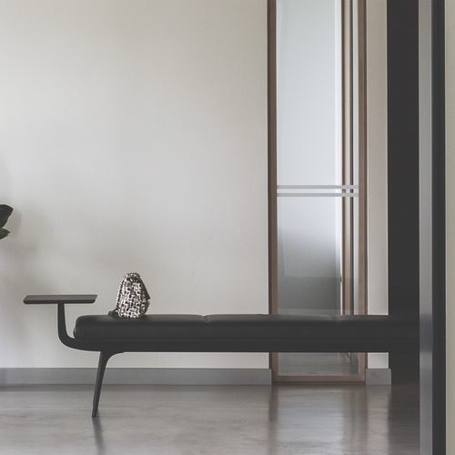 Banco estofado contemporâneo - MILLEPIEDI - True Design srl - em couro / em espuma / com base em aço